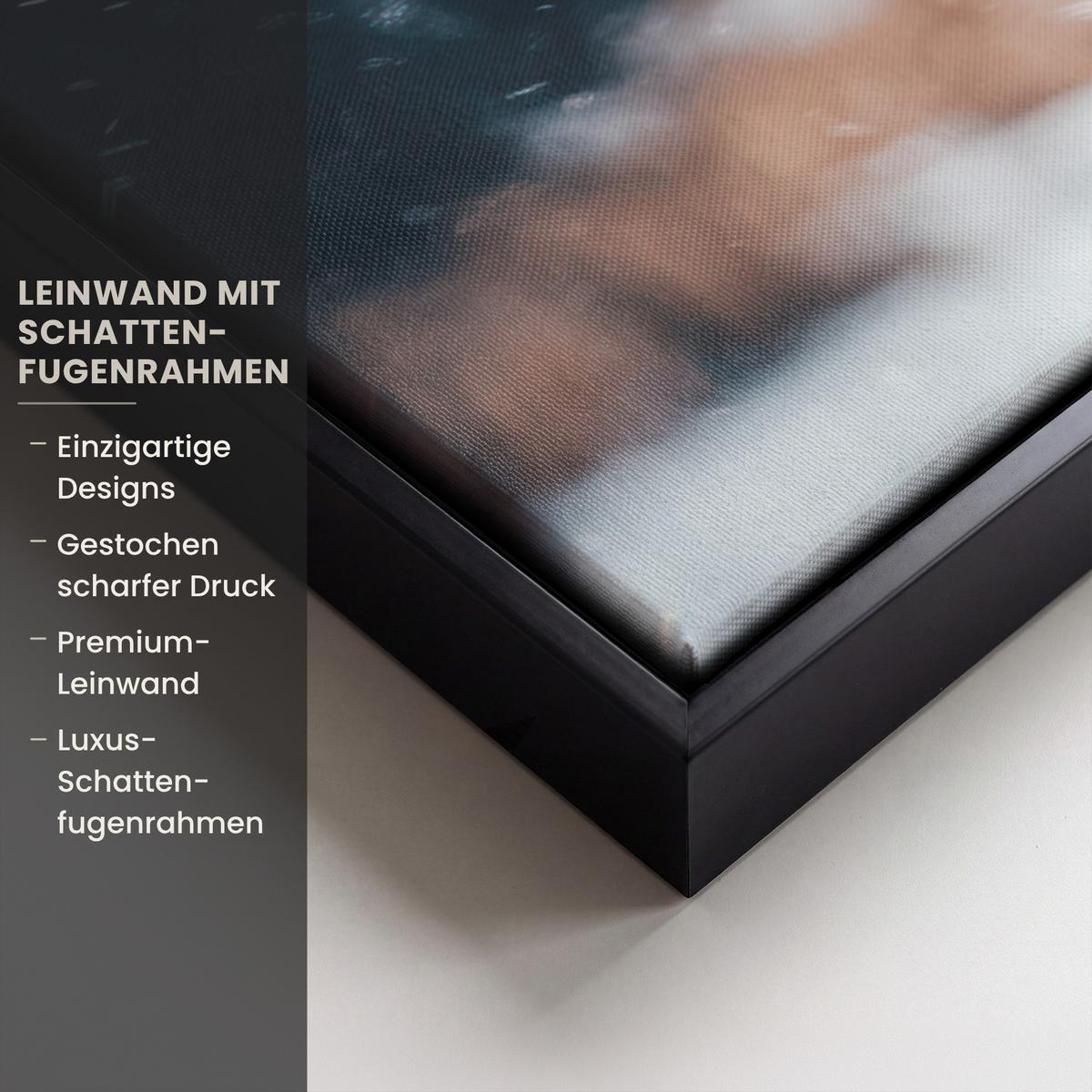 LEINWAND Bilder mit Rahmen - Hirsche - Tiere - Landschaft - Winter - Schnee - 100x70 - Kastanienfarben, Textil (100/70cm) - MuchoWow