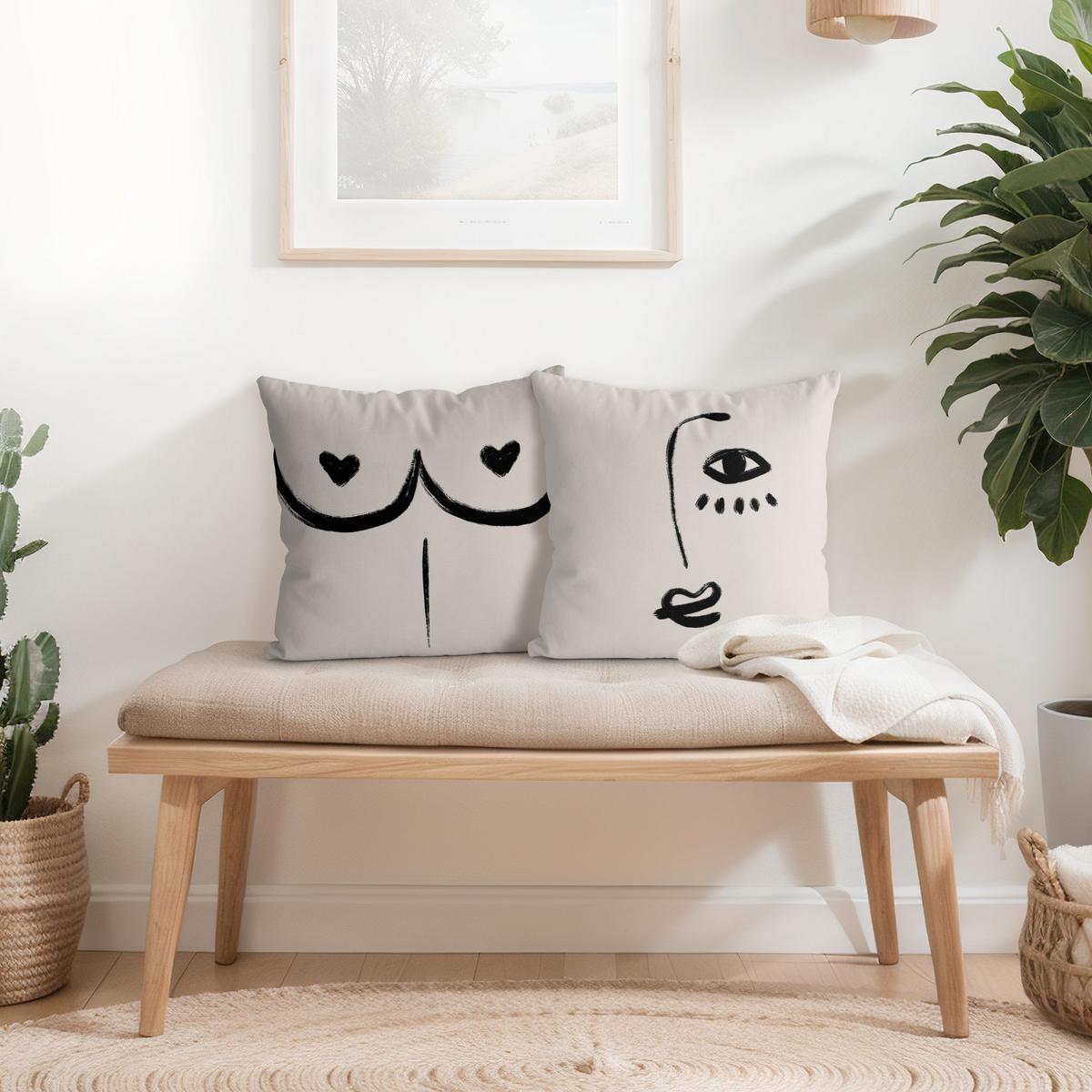 DEKOKISSEN 2er-Set Alina Buffiere Illustration - Ich seh dich Brüste Duo 50/50 cm - Beige, Textil (50/50cm) - Bilderwelten