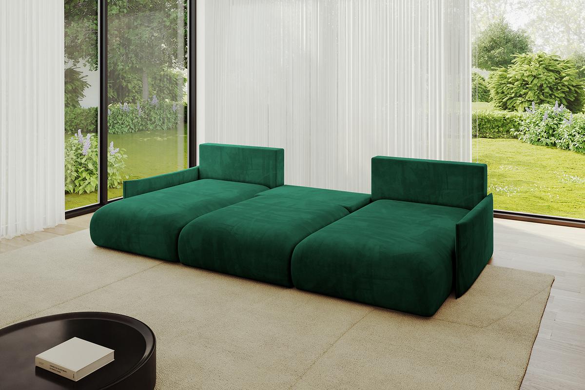 WOHNLANDSCHAFT mit Schlaffunktion und Bettkasten ONESK-U-v1 317x177x72 Dunkelgrün Velours - Dunkelgrün, Holzwerkstoff/Kunststoff (317/72/177cm) - ALTDECOR