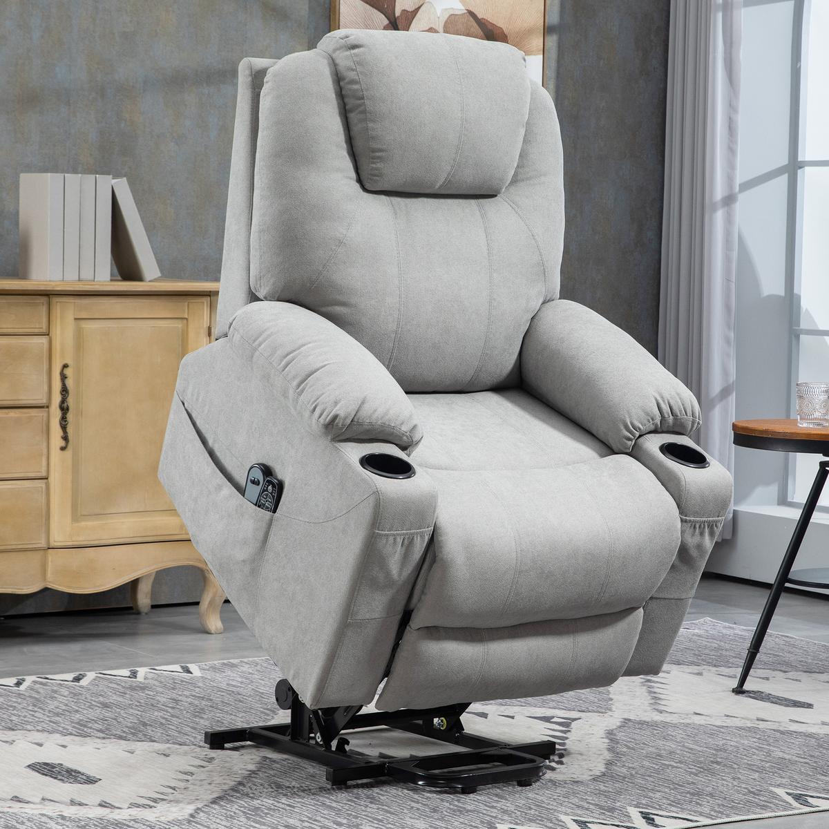 FERNSEHSESSEL mit Aufstehhilfe, Hellgrau - Hellgrau/Schwarz, Textil/Metall (90/107/101cm) - HOMCOM
