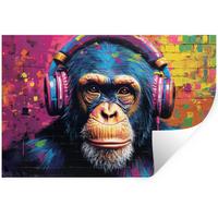 WANDTATTOO Graffiti - Schimpanse - Straßenkunst - Kopfhörer - Affe Deko Wohnzimmer 60x40 cm - Blau, Kunststoff (60/40/0.1cm) - MuchoWow