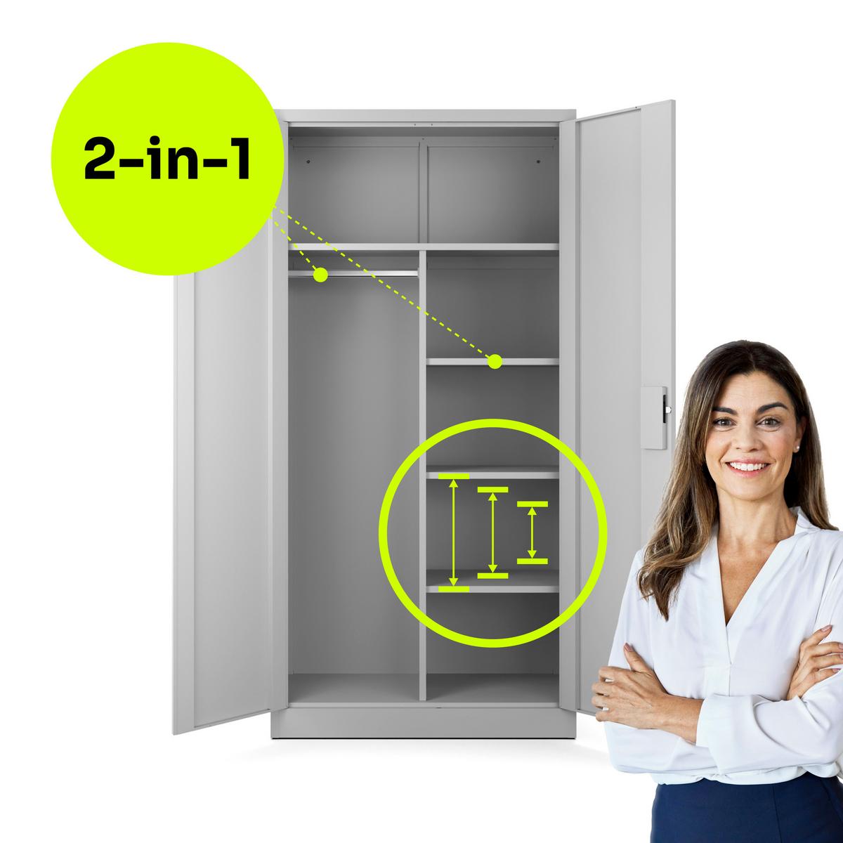 SOZIALRAUMSCHRANK aus Stahl Metallschrank für Büro Stahlschrank für Dokumente Akten Hellgrau 90x45x185cm - Hellgrau, Metall (90/185/45cm) - Muralo