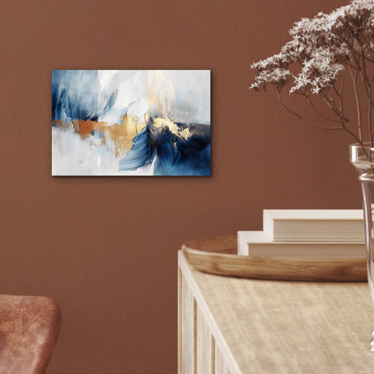 METALLBILD Gold - Blau - Aquarell - Kunst - Modern 30x20 cm - Hellblau, Metall (30/20cm) - MuchoWow