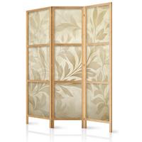 PARAVENT Japanischer 3-tlg 135x172 cm Retro Bl tter - Beige, Holz/Textil (135/172/3cm) - Muralo