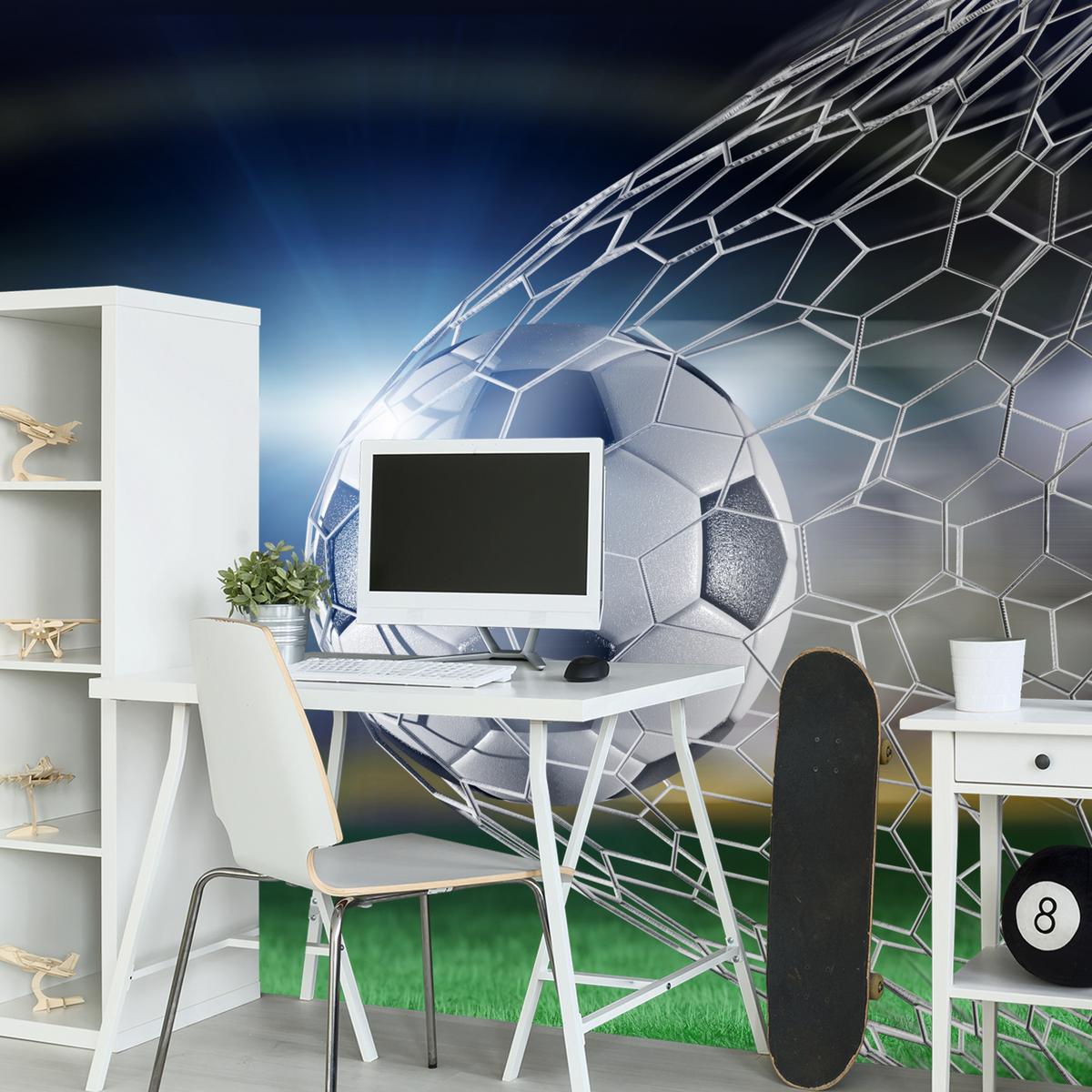 FOTOTAPETE für Jugendzimmer Fußball Tor Stadion Ball 150x105 - Schwarz/Weiß, Papier (150/105cm) - Muralo