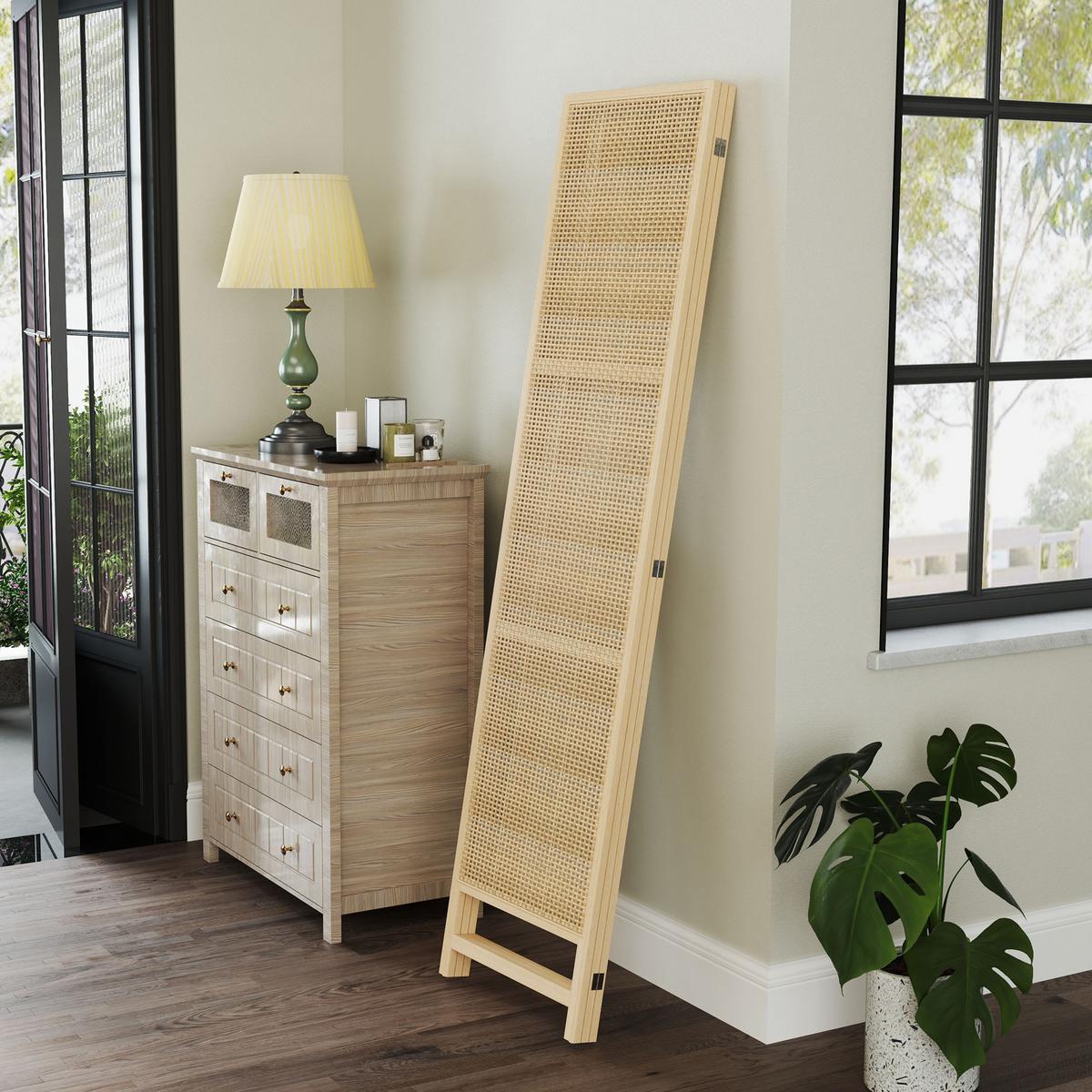 PARAVENT3-TEILIG 135 x 180 cm, Natur - Naturfarben, Kunststoff (1.7/180/135cm) - HOMCOM