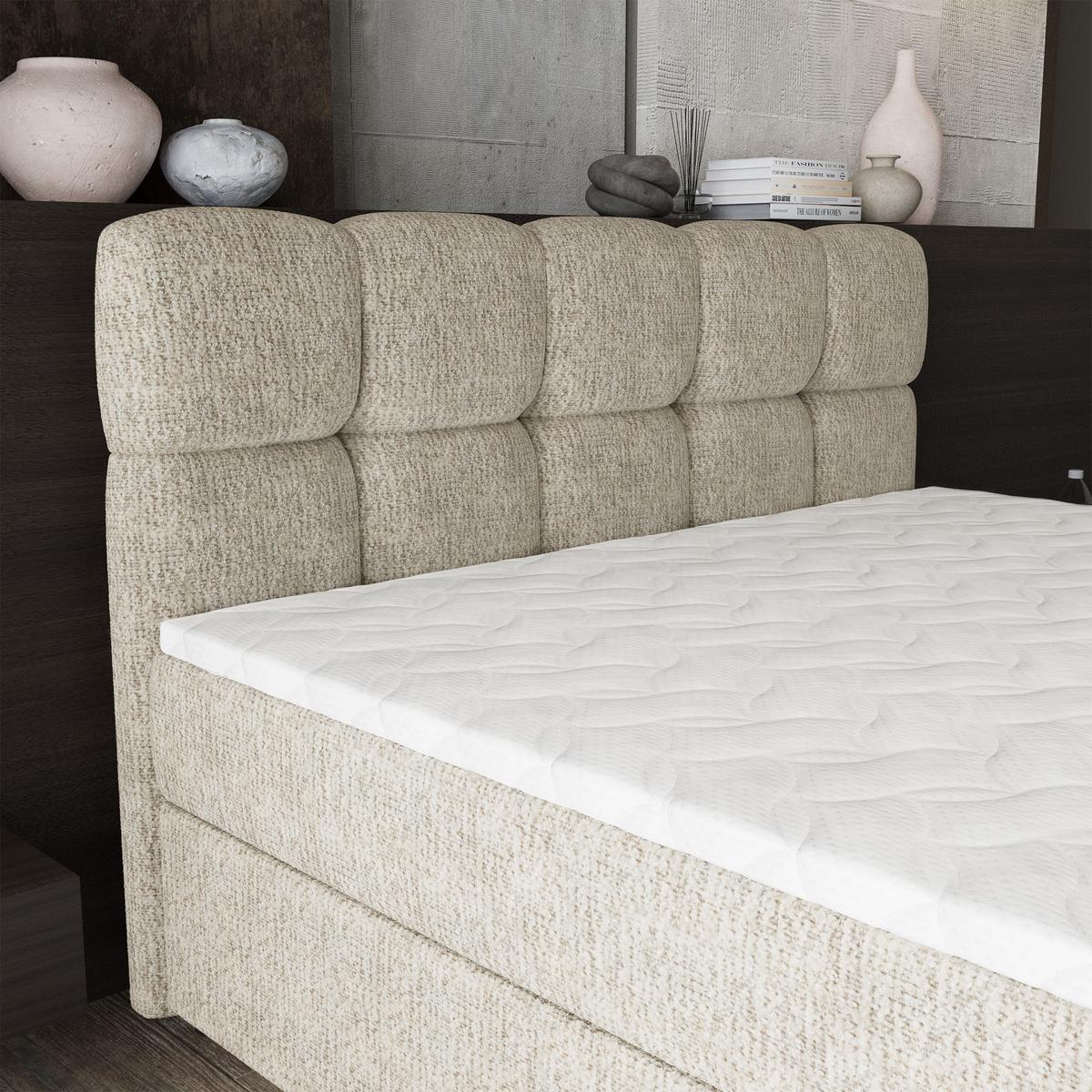 BOXBETT BRUME 160x200 cm mit Matratze und Topper, H2+H3 - Creme - Creme, Holz (160/200cm) - MASSENO