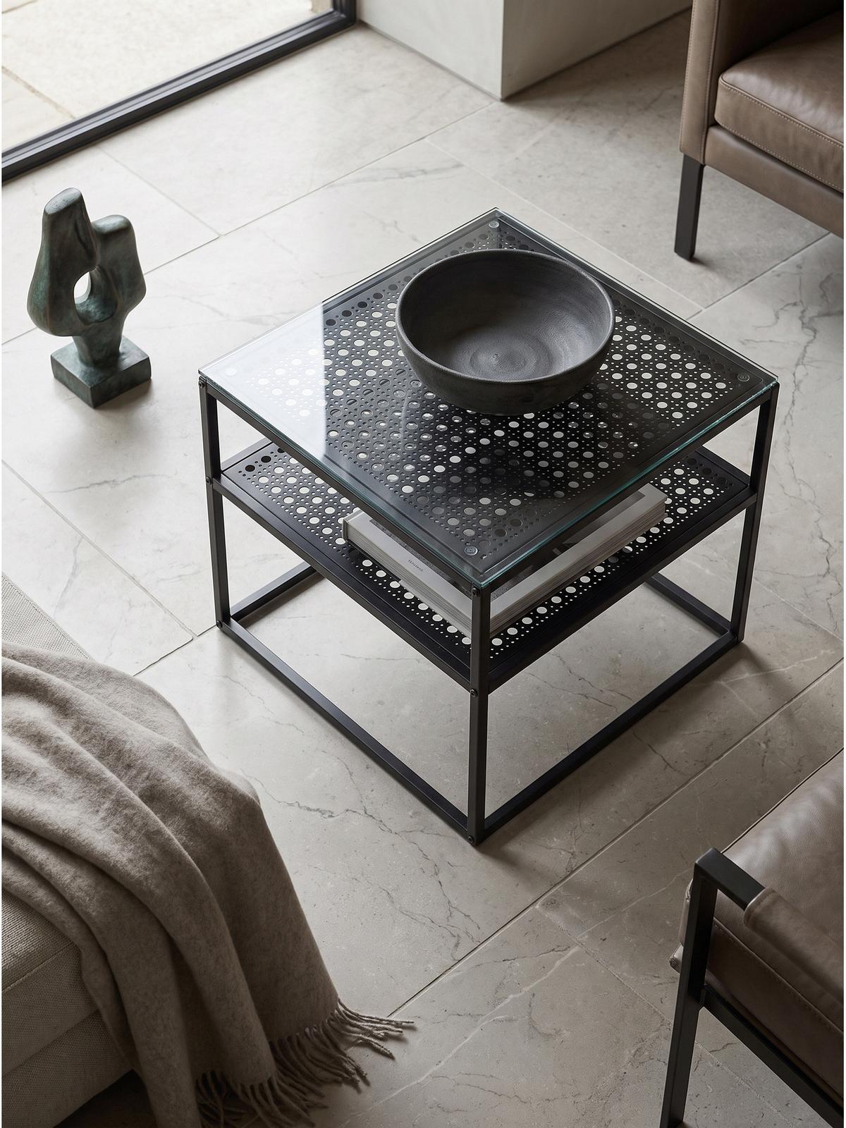 COUCHTISCH ALCUDIA, Einscheibensicherheitsglas, Schwarz, 60 x 60 x 45 cm - Schwarz, Glas/Metall (60/60/45cm) - KADIMA DESIGN