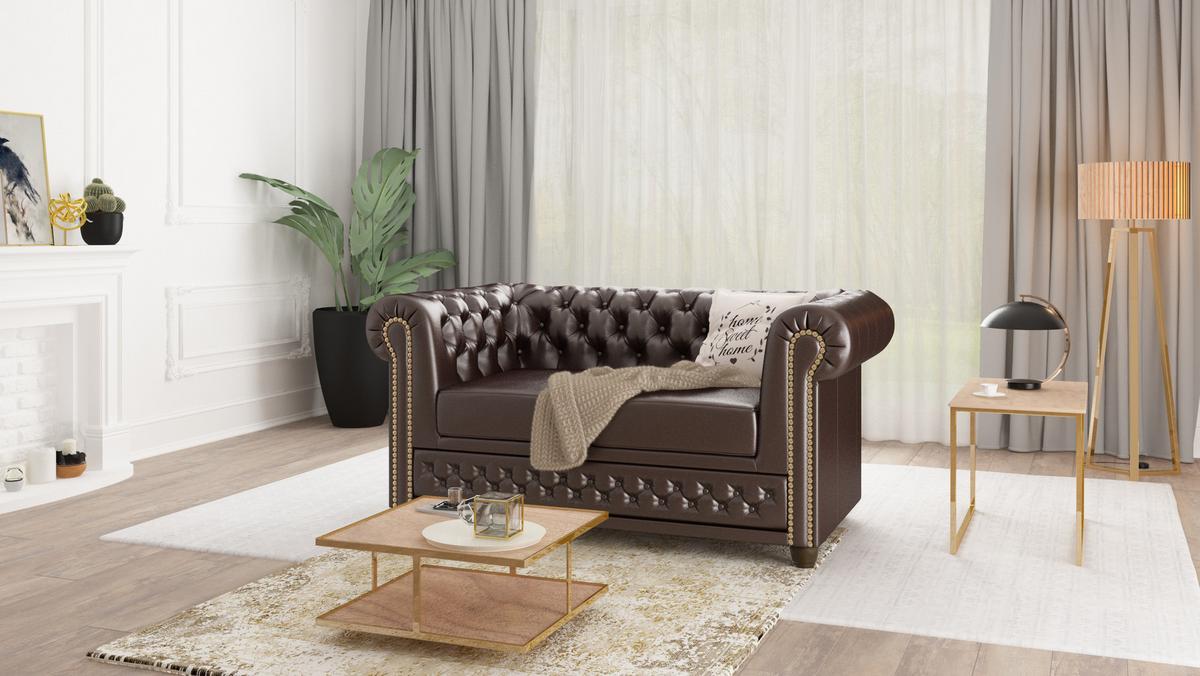 CHESTERFIELD-SOFA 2-sitzer Morin Braun vegan Leder - Braun, Holz/Textil (148/72/86cm) - S-Style Möbel