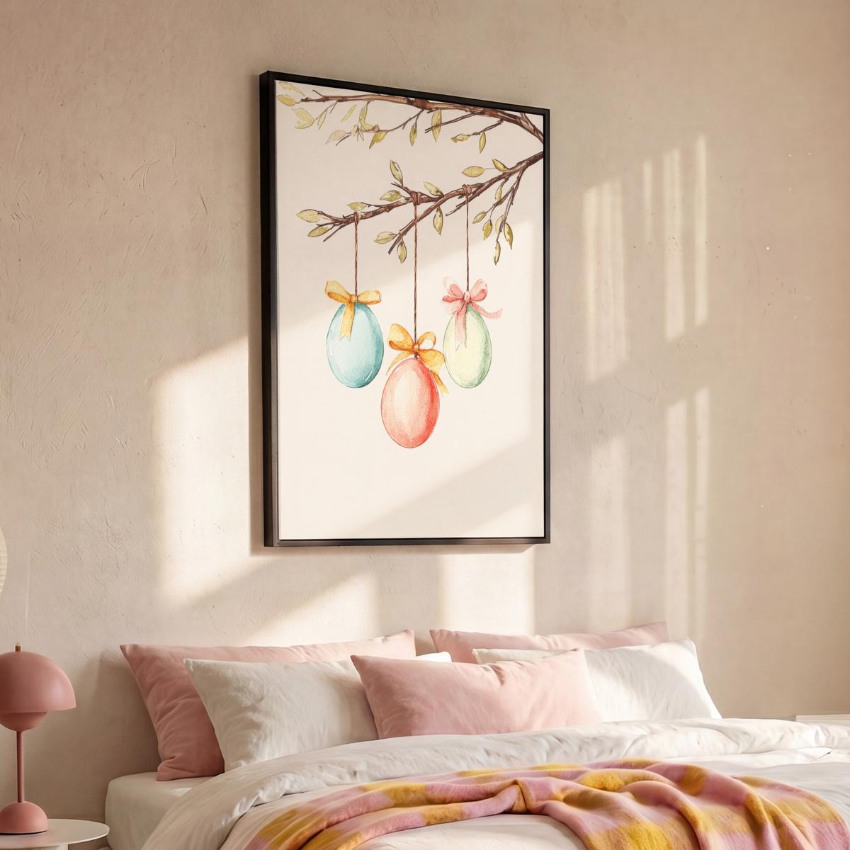 LEINWAND Bilder mit Rahmen - Osterkuchen - Schleife - Eier - 100x150 - Creme, Textil (100/150cm) - MuchoWow
