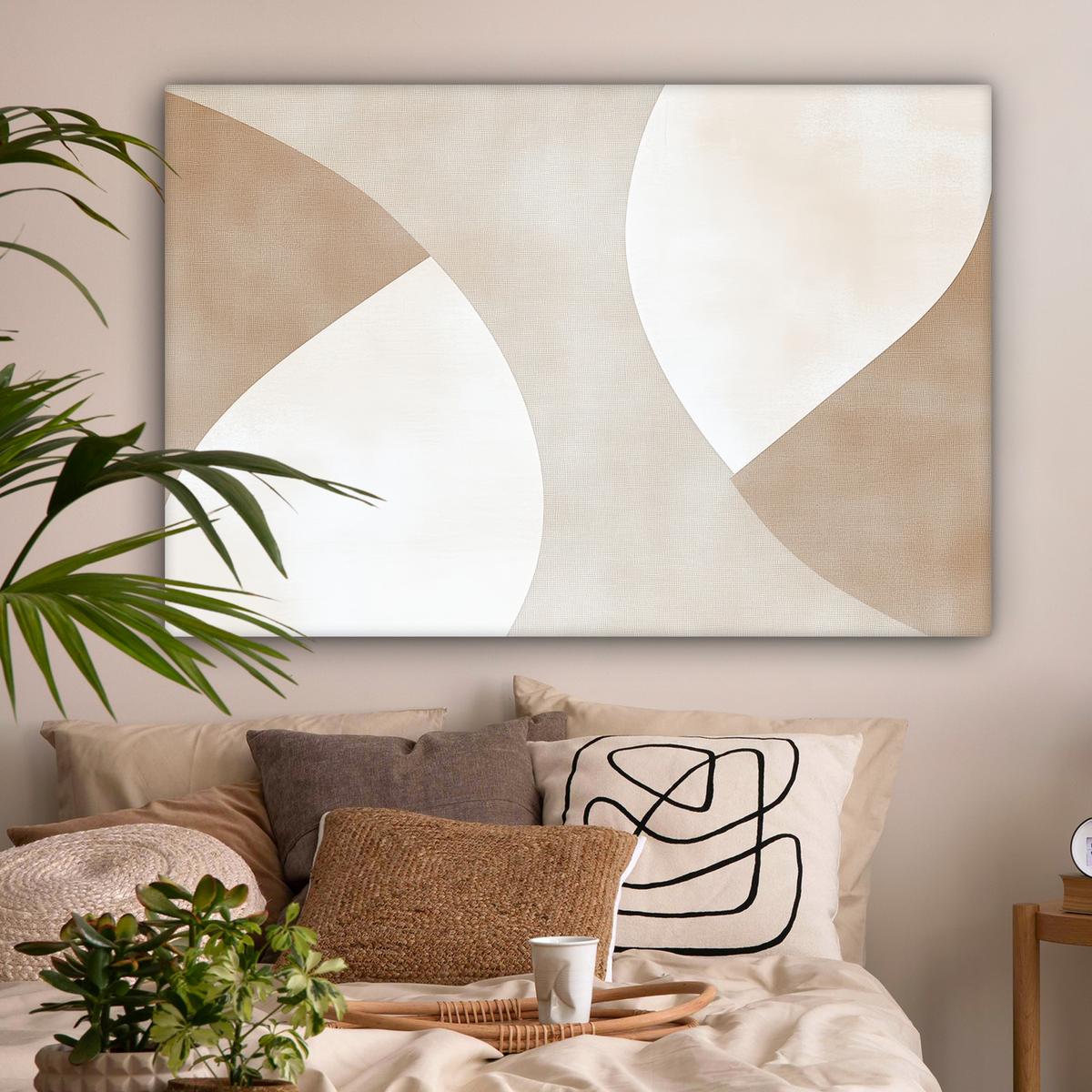LEINWANDBILD Braun - Japandi - Abstrakt Wohnzimmer Groß 120x80 cm - Sandfarben, Textil (120/80cm) - MuchoWow