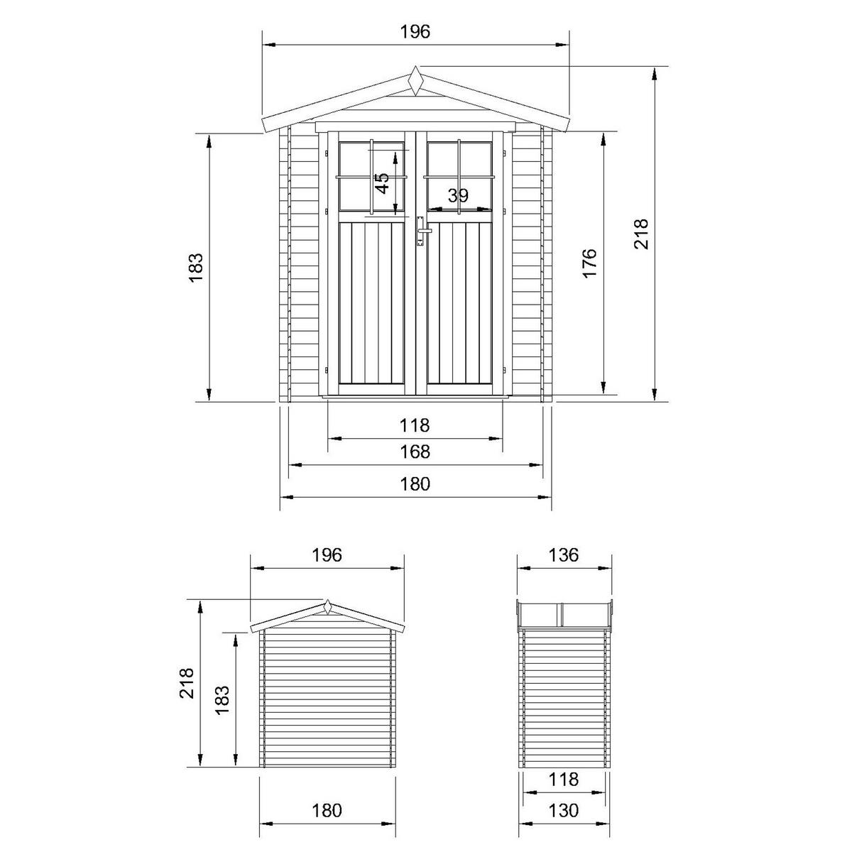 HOLZHAUS GARTENHAUS M367F - B196xL136xH218 cm/ 1.98 m2 - Beige, Holz (180/218/136cm) - Timbela