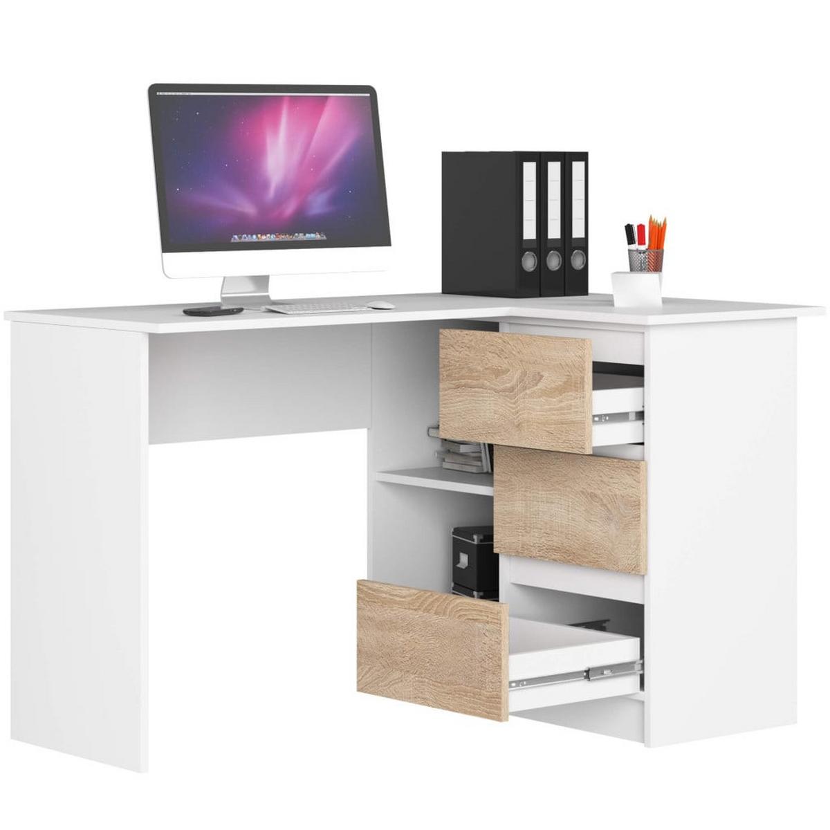 SCHREIBTISCH Weiß, Eiche Sonoma 77/124/85 - Weiß, Holzwerkstoff (124/85/77cm) - RAUMHIRSCH FURNITURE