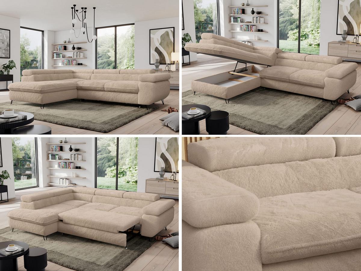 ECKSOFA PEDRO L Beige Plüsch - Links Seite - Sandfarben/Beige, Textil/Metall (208/273cm) - MKS