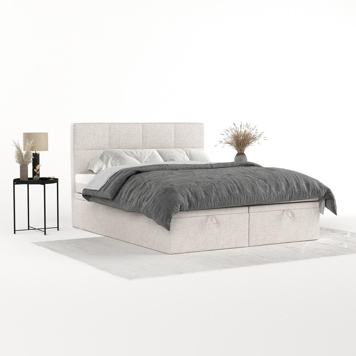 BOXBETT Tessa 180/200 cm Hellbeige im Neve Stoff - Sandfarben/Schwarz, Holz/Holzwerkstoff (180/200cm) - AltaBeds