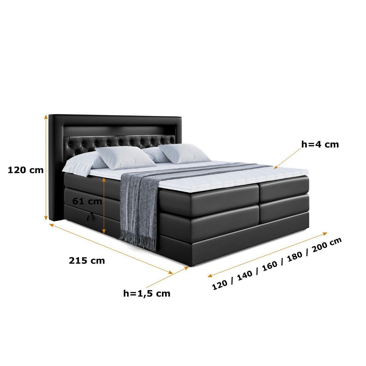BOXSPRINGBETT NOEL GOLD KING - 180x200 - H3/H4 - Schwarz Hochglanz - Schwarz Hochglanz, Holzwerkstoff (180/200cm) - ALTDECOR