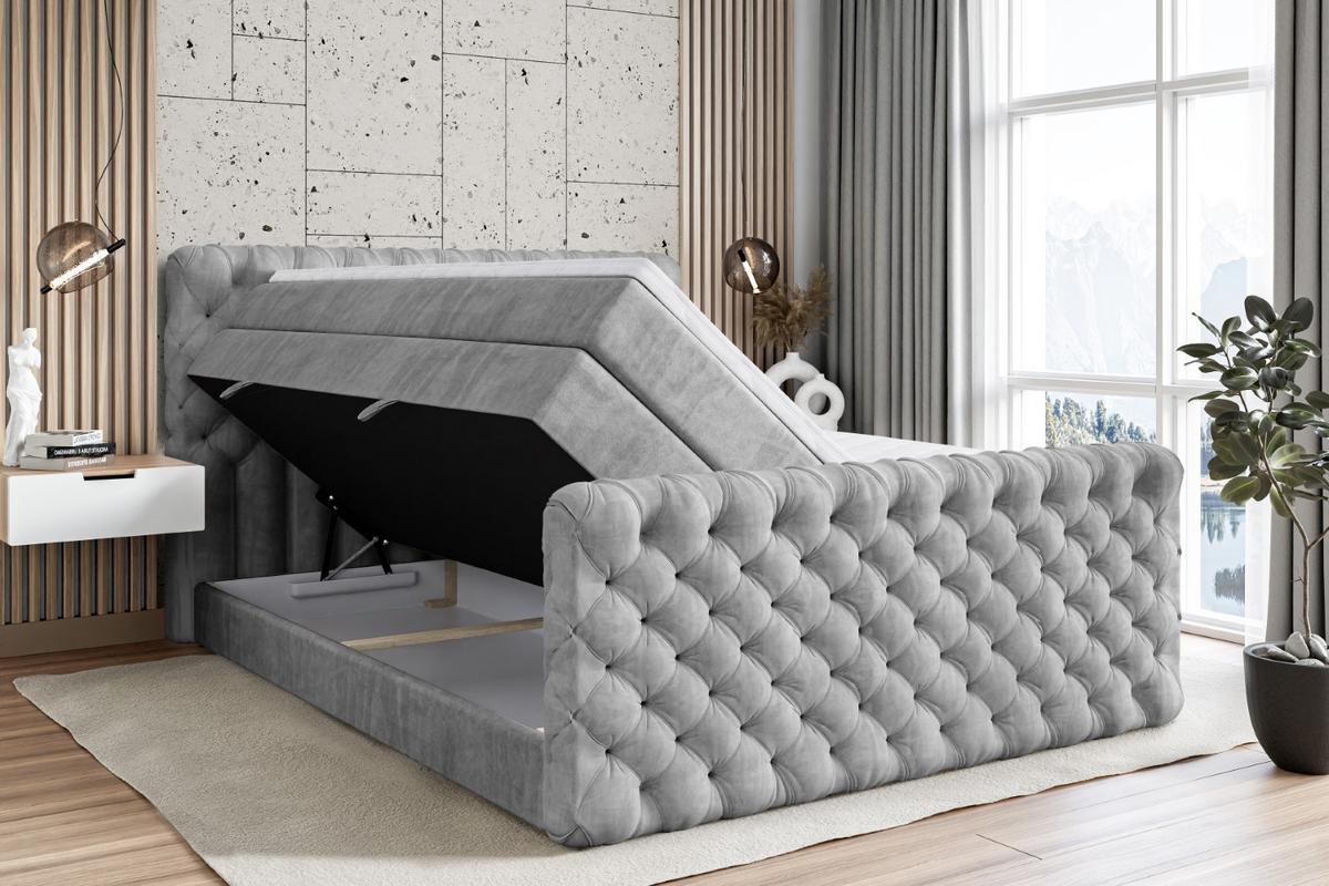 BOXSPRINGBETT BOXI8-Z KING - 180x200 - H3/H4 - Hellgrau - Hellgrau, Holzwerkstoff (180/200cm) - ALTDECOR