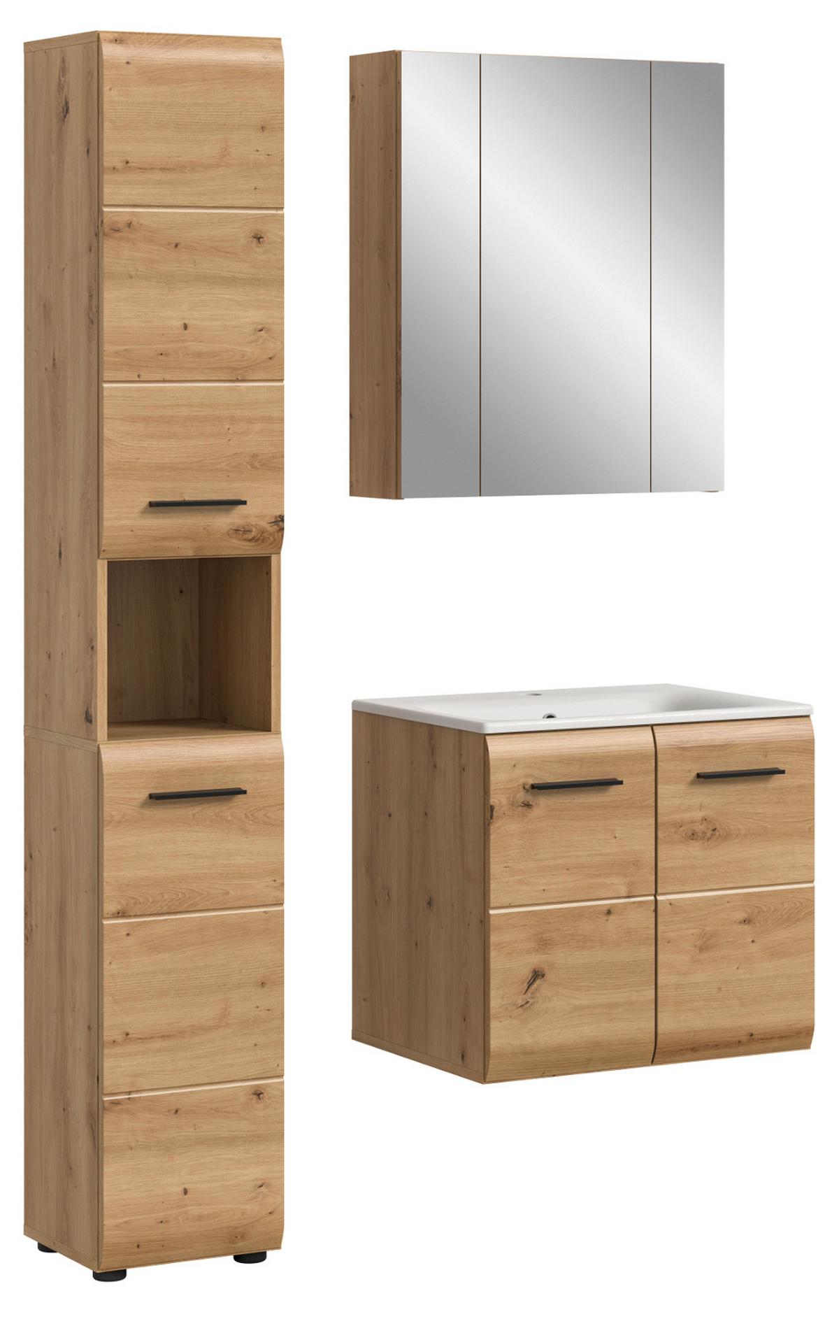 BADMÖBEL-SET 3-teilig Eiche Artisan, Badkombination 105 cm Komplett-Set mit Waschbecken - Schwarz/Eiche Artisan, Glas/Keramik (105/185/46cm) - Inn.Furn