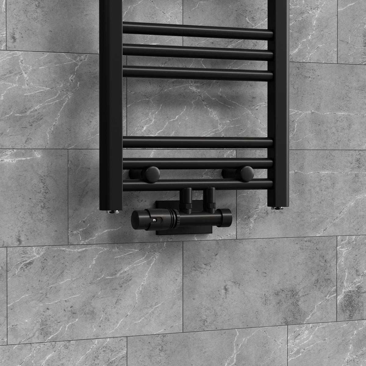 ANSCHLUSSGARNITUR Badheizkörper Schwarz Eckform - Schwarz, Metall - LuxeBath