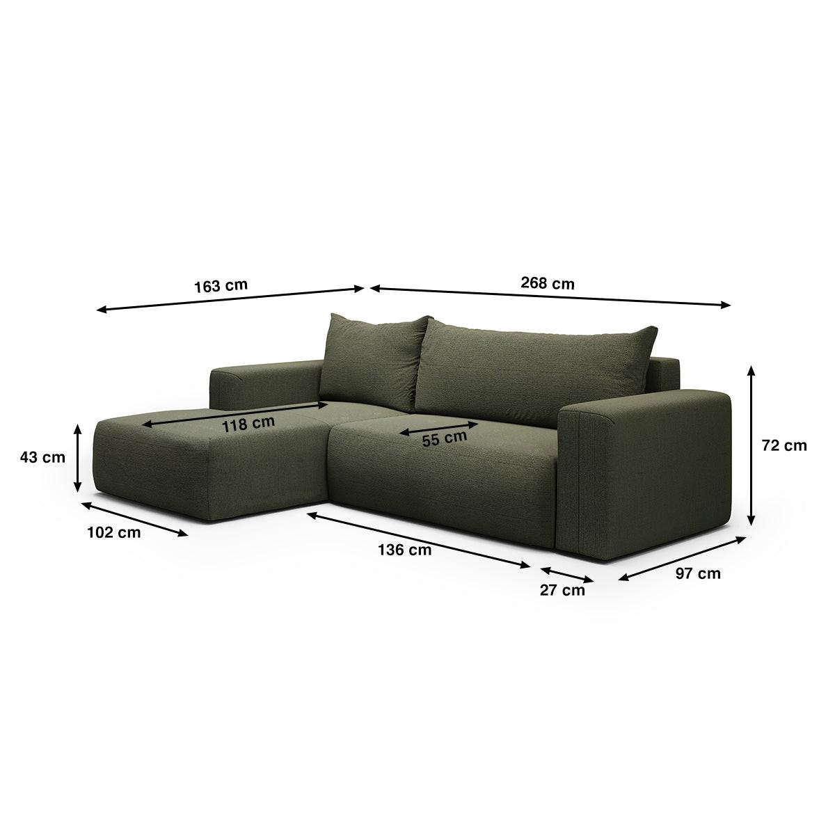 ECKSOFA Bliss 3 Sitzplätze Tannengrün - Grün, Holz (268/163cm) - Petits-meubles