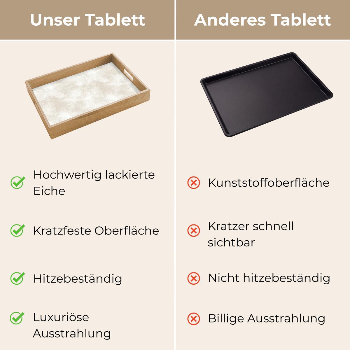 TABLETT Dezent - Textur - Beige 40x30 cm - Creme, Holz (40/5/5cm) - OnlyWow