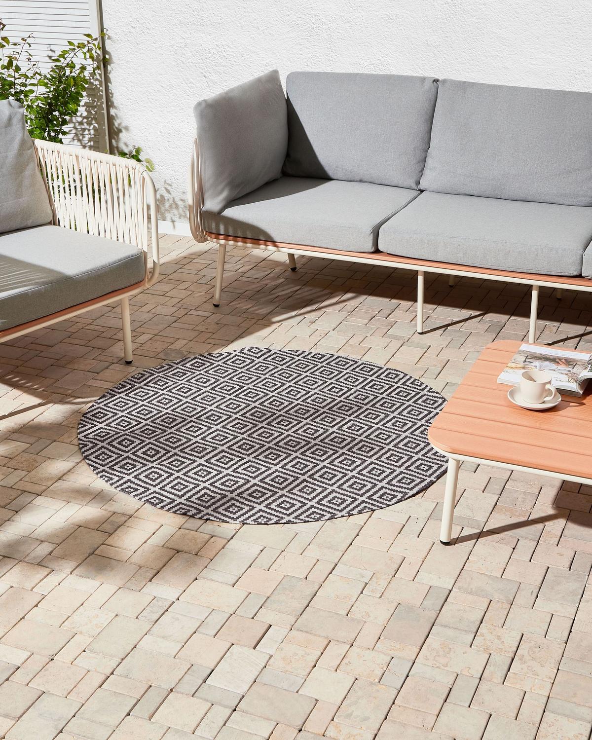 OUTDOORTEPPICH Grau 120 cm Thrissur - Dunkelgrau/Weiß, Kunststoff (120/120cm) - Beliani