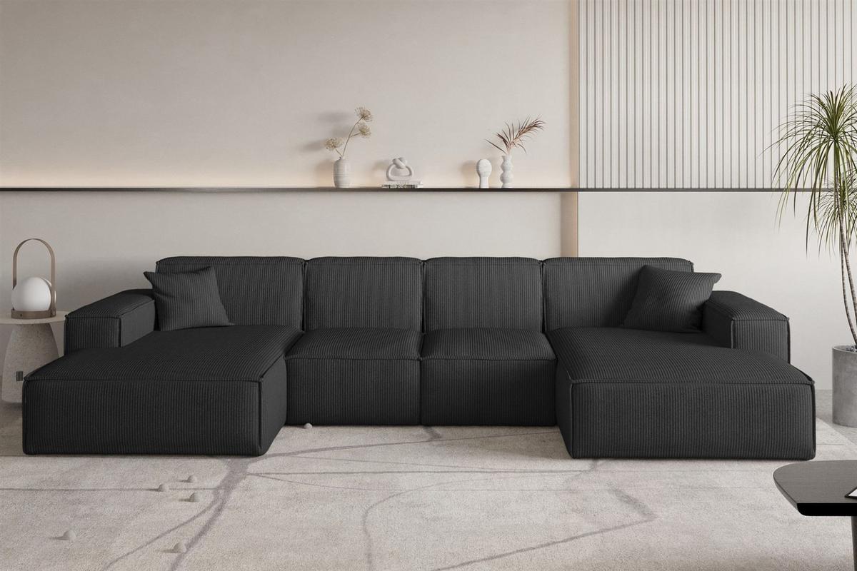 WOHNLANDSCHAFT Celes Premium Xs Scala - Schwarz, Holzwerkstoff/Textil (342/73/165cm) - Fun Möbel