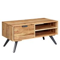 COUCHTISCH Akazie Massivholz Rechteckig 95x45x45 cm mit Stauraum und Schublade - Braun/Grau, Holz/Metall (45/95/45cm) - KADIMA DESIGN