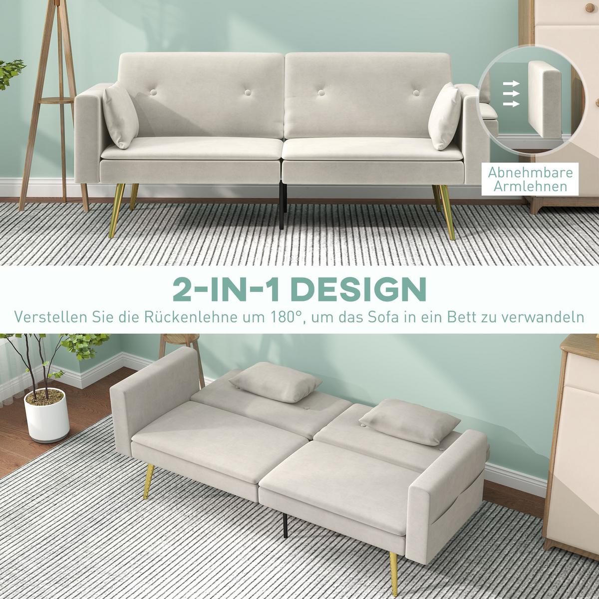 SCHLAFSOFA mit Verstellbar Rückenlehne, Beige - Beige, Textil (73/78.5/181cm) - HOMCOM