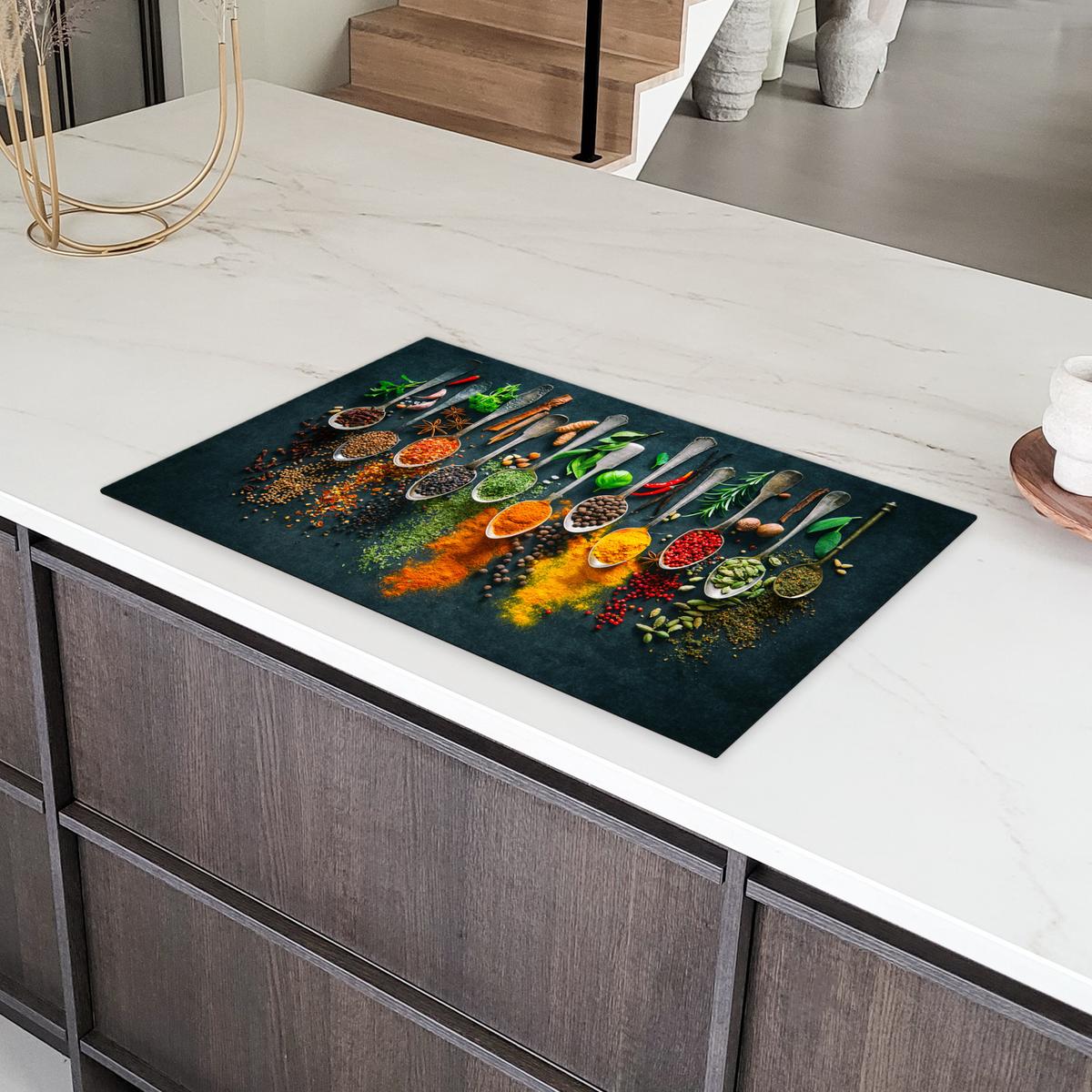 HERDABDECKPLATTE Kräuter - Gewürze - Löffel Ceranfeldabdeckung 85x52 cm - Multicolor, Kunststoff (85/52/0.2cm) - MuchoWow