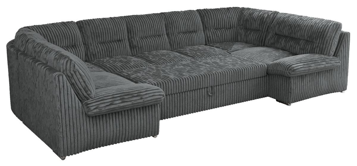 WOHNLANDSCHAFT MORBIDO U Dunkelgrau Cord - Dunkelgrau/Silberfarben, Textil/Metall (340/93/206cm) - MKS