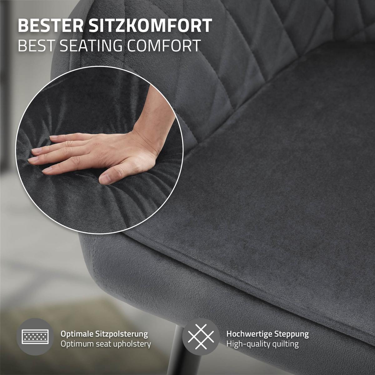 ESSZIMMERSTUHL 4er Set Anthrazit Samt - Dunkelgrau/Schwarz, Textil/Metall (60/80/63cm) - ML-DESIGN