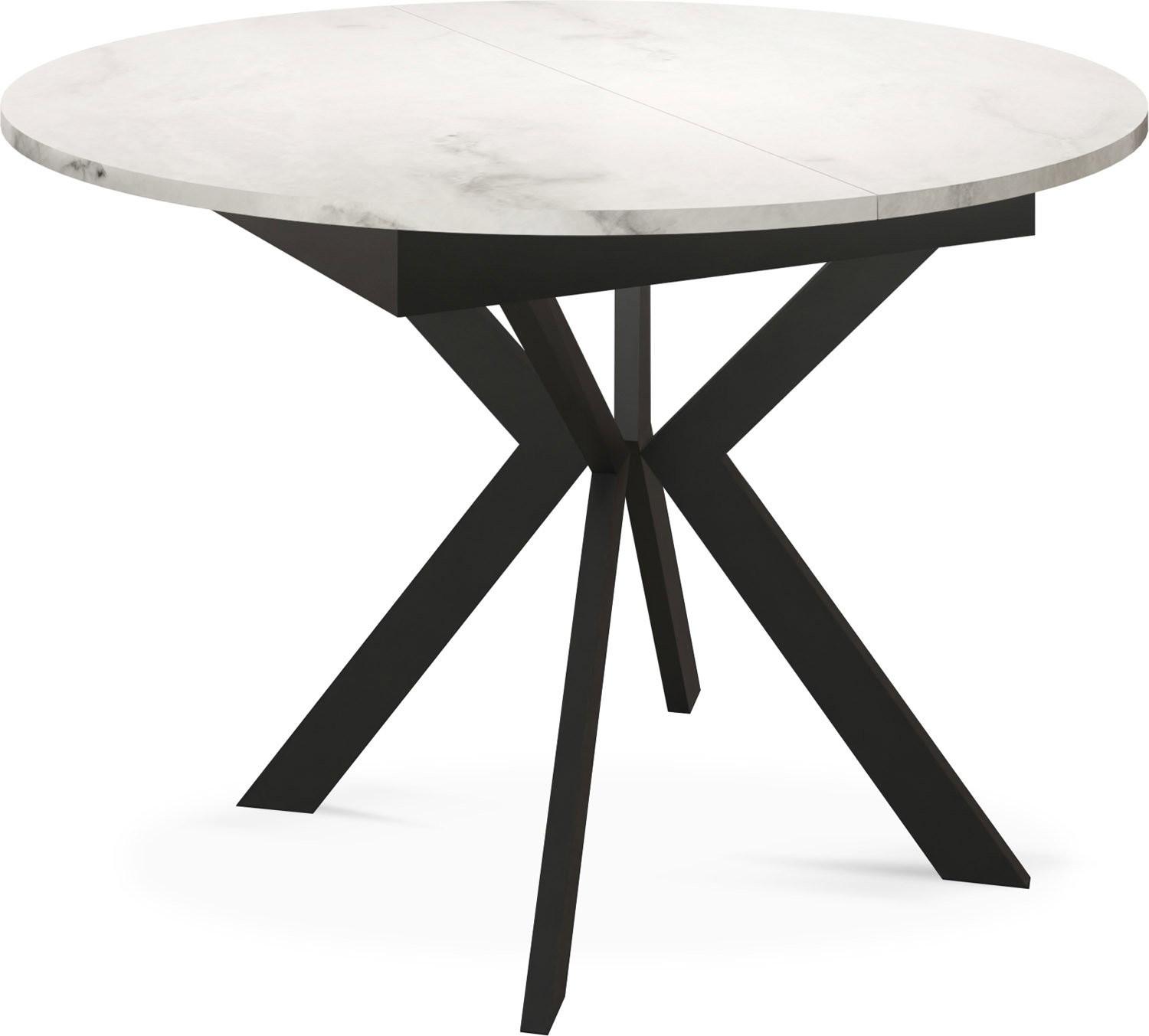 ESSTISCH Lily runder ausziehbarer, Marmor Weiß 100-140/100/76 cm - Ecru/Schwarz, Holzwerkstoff/Metall (100/140/76cm) - WFL GROUP