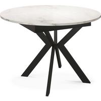 ESSTISCH Lily runder ausziehbarer, Marmor Weiß 100-140/100/76 cm - Ecru/Schwarz, Holzwerkstoff/Metall (100/140/76cm) - WFL GROUP