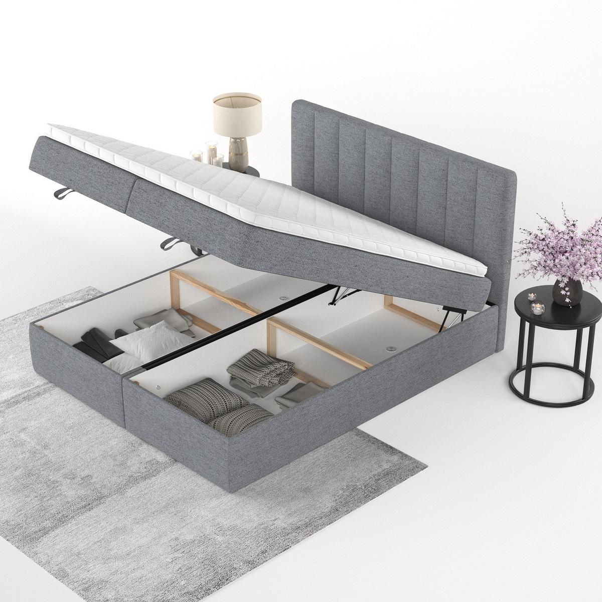 BOXBETT Lusso 160/200 cm Grau im Neve Stoff - Schwarz/Grau, Holz/Holzwerkstoff (160/200cm) - AltaBeds