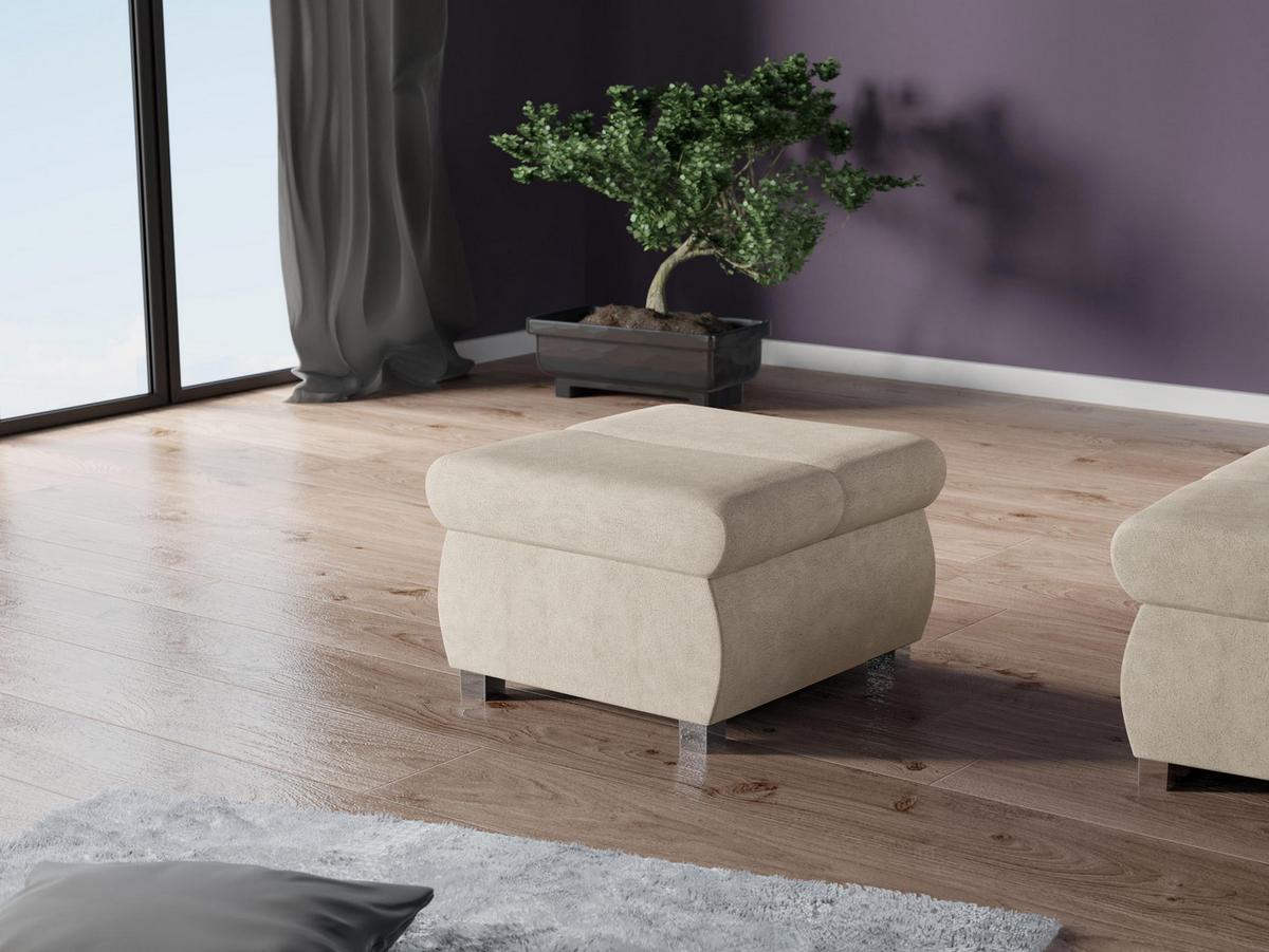 POLSTERHOCKER Bangkok Klein - Beige/Silberfarben, Holz/Kunststoff (60/39/60cm) - MIRJAN24