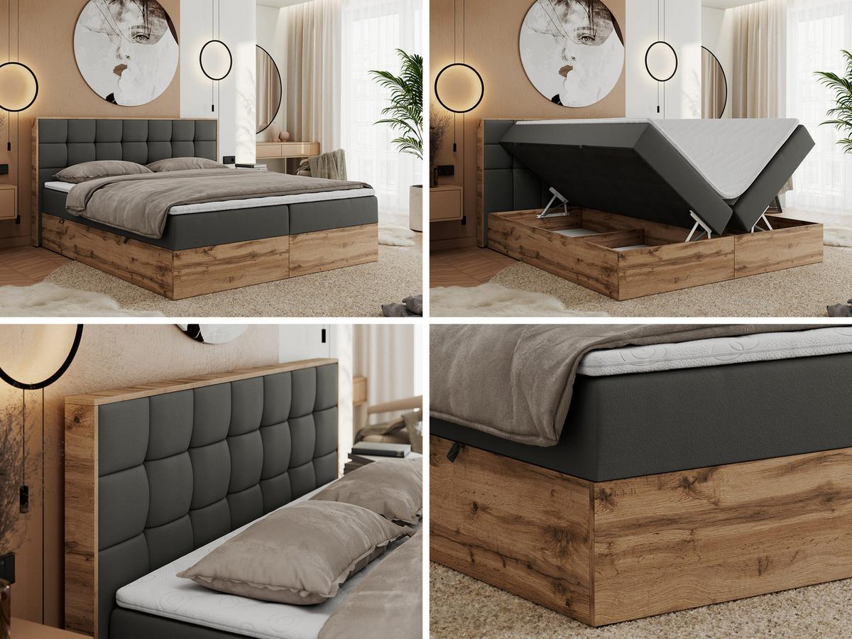 BOXBETT ALBERO 1 - 140/200 Dunkelgrau Kunstleder - H4 - Dunkelgrau, Holz/Textil (140/200cm) - MKS