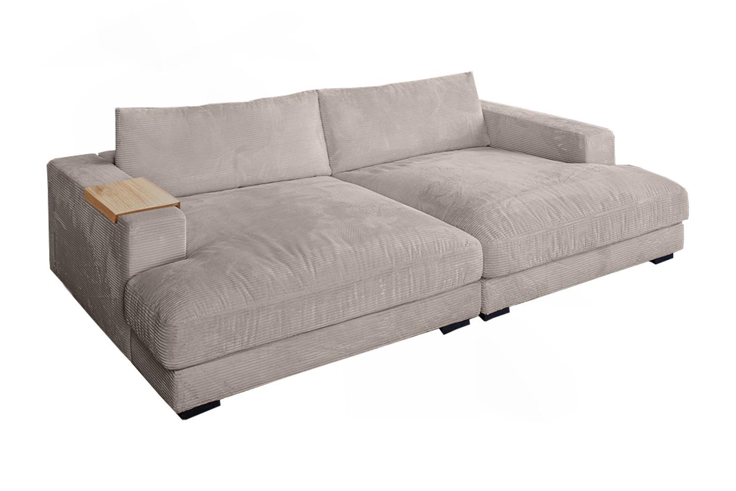 BIG SOFA XL MIT TABLETT MADELINE Taupe Cord - Taupe/Schwarz, Kunststoff/Textil (290/85/190cm) - KAWOLA