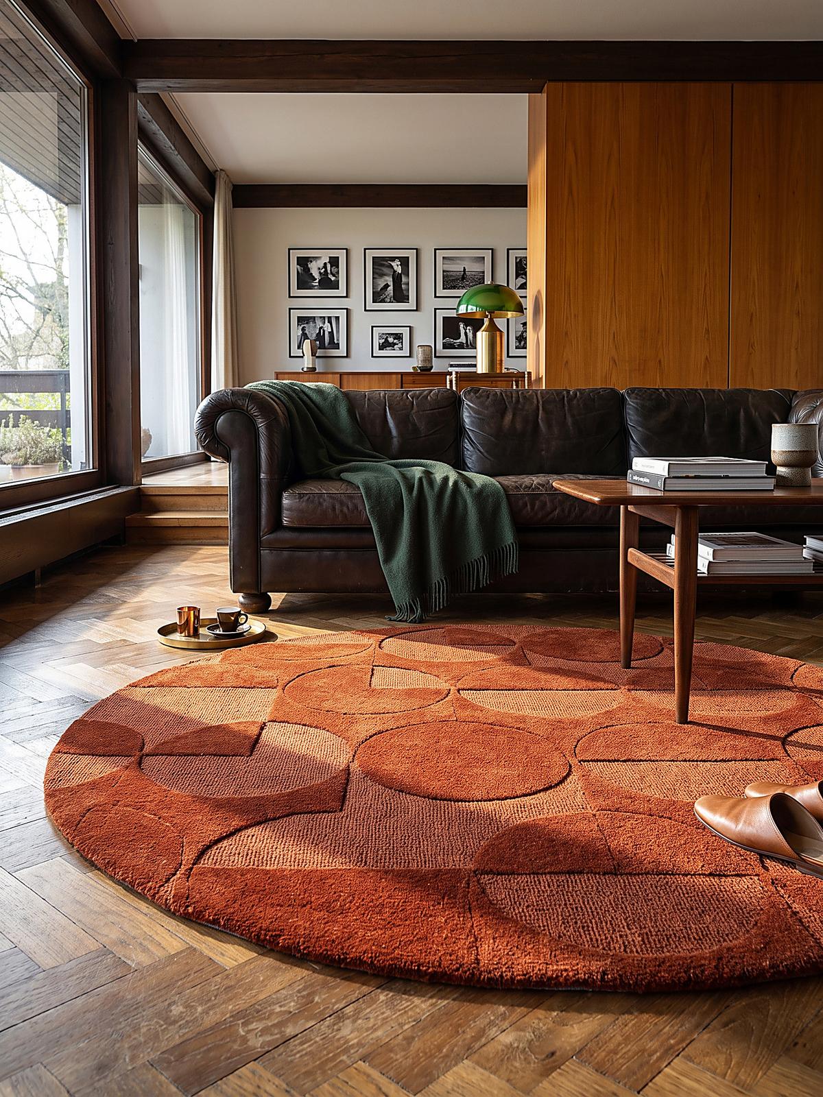 WOLLTEPPICH handgetuftet DEBEN, Kreis-Geometrie, Terrakotta, Ø 160 cm - Orange, Textil (160/160cm) - KADIMA DESIGN