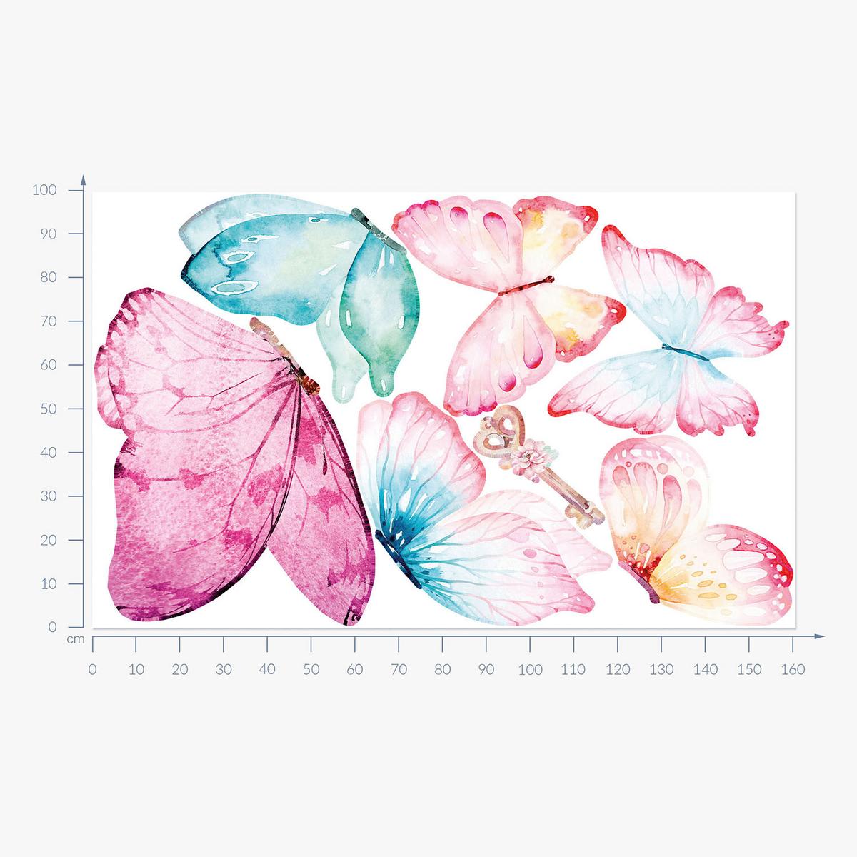 WANDAUFKLEBER 100x161cm - Pastellfarbene Schmetterlinge - Multicolor, Kunststoff (100/161/0.1cm) - Wallfluent