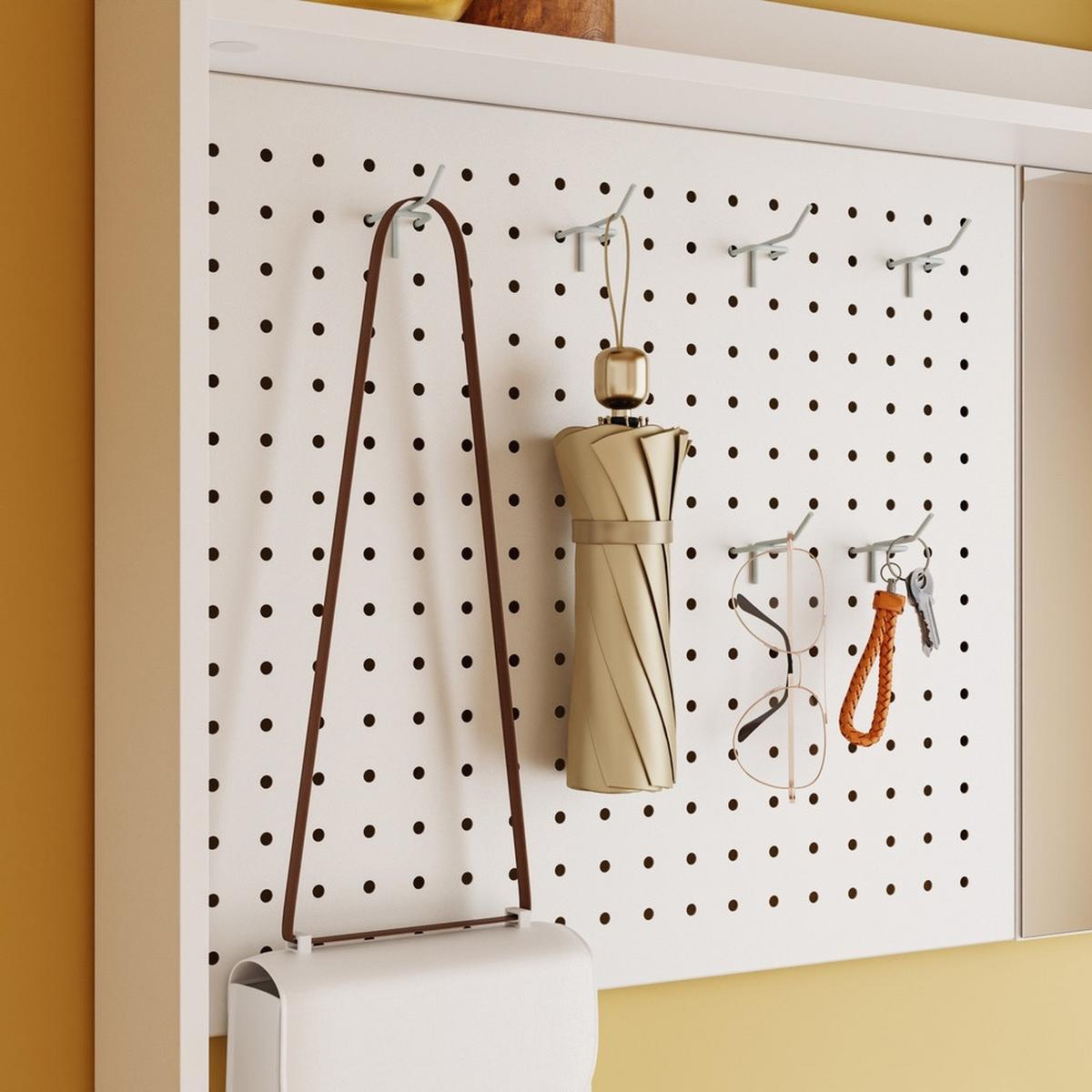 SCHUHSCHRANK mit Spiegel und Pegboard FSR233-W - Silberfarben/Weiß, Holzwerkstoff/Kunststoff (83/197/14cm) - SoBuy