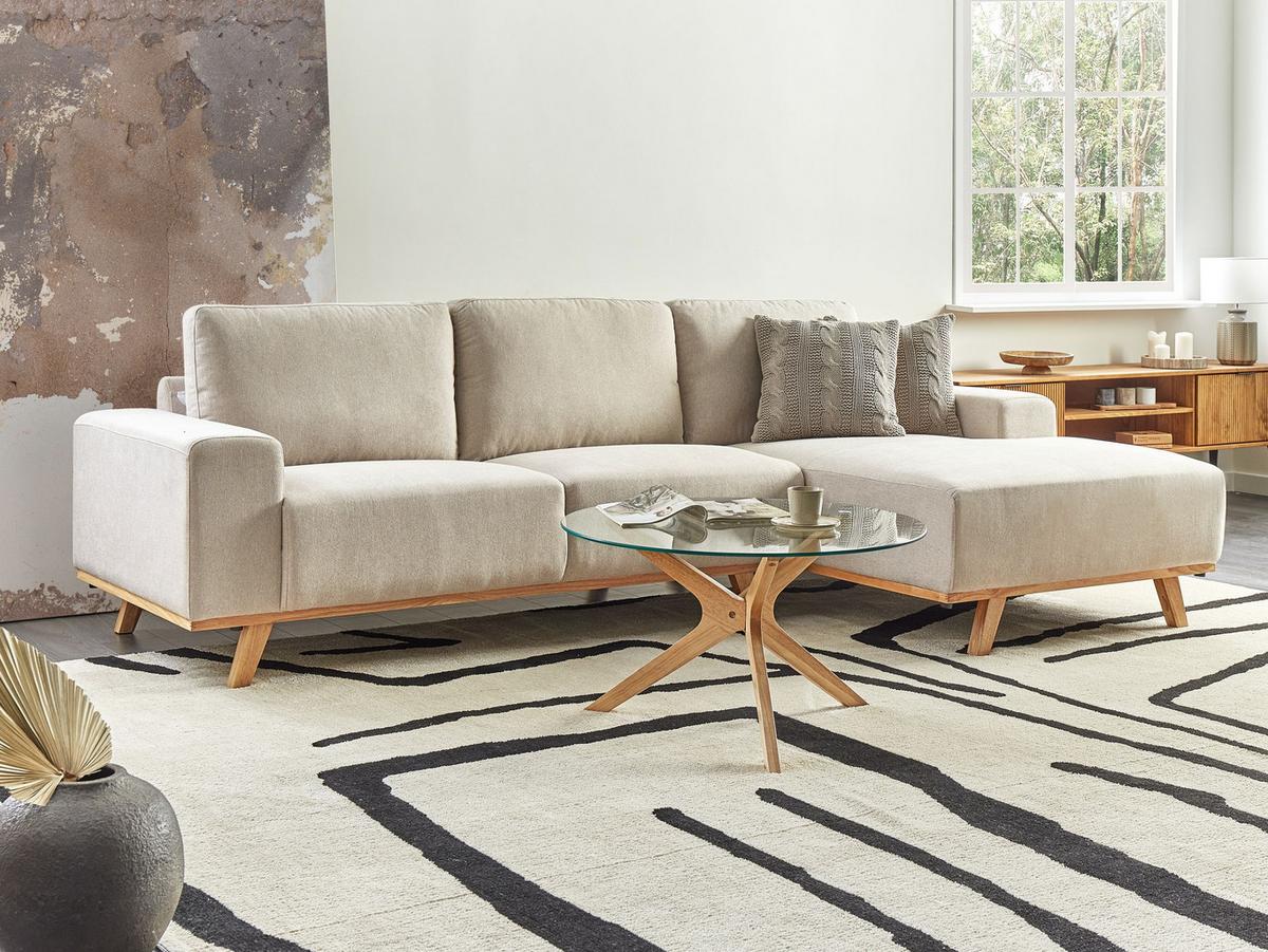ECKSOFA 3-Sitzer Stoff Beige linksseitig Nora - Beige, Textil (279/150cm) - Beliani