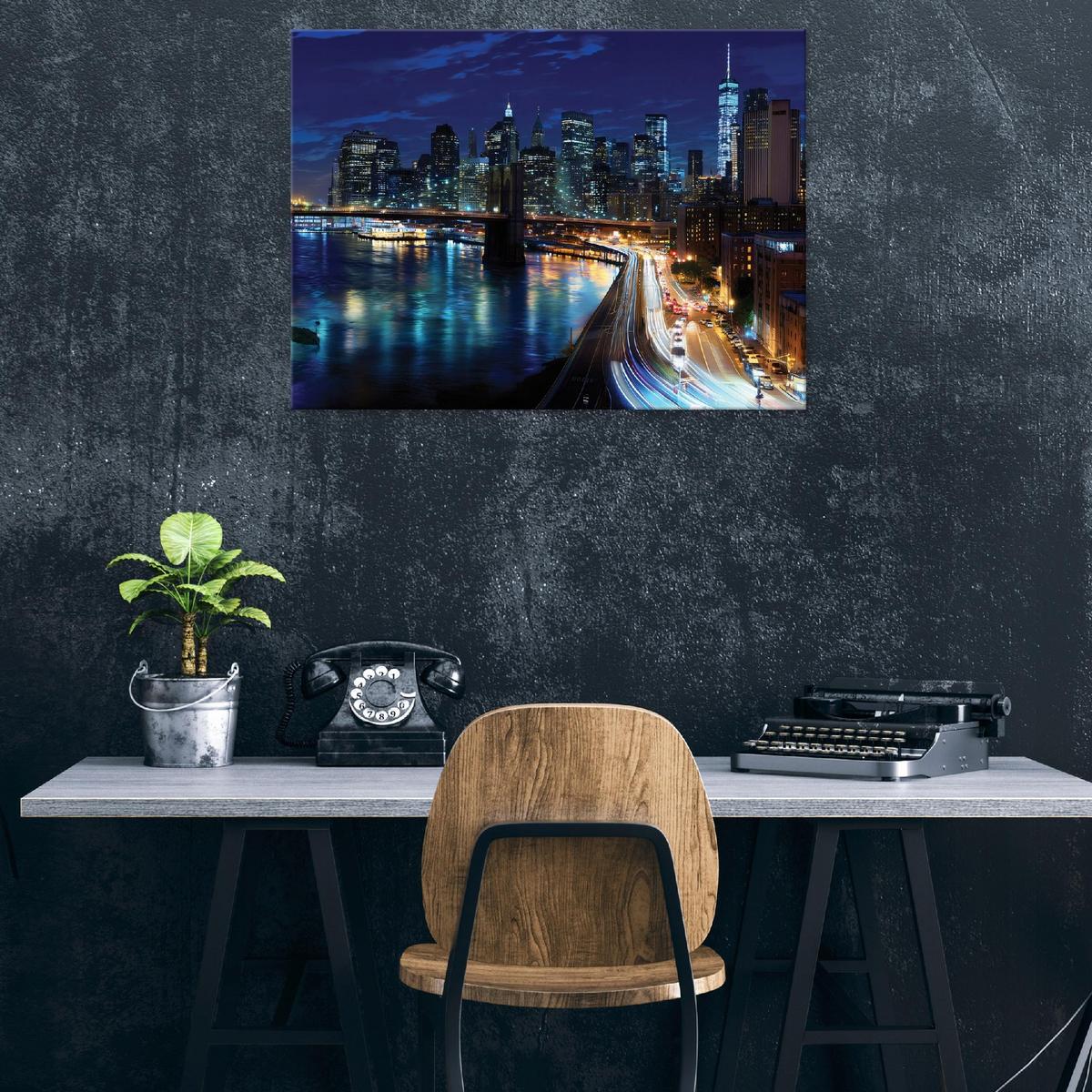 LEINWANDBILD Stadt Panorama Blau 60x40 cm - Multicolor, Holzwerkstoff (60/40cm) - Wallarena