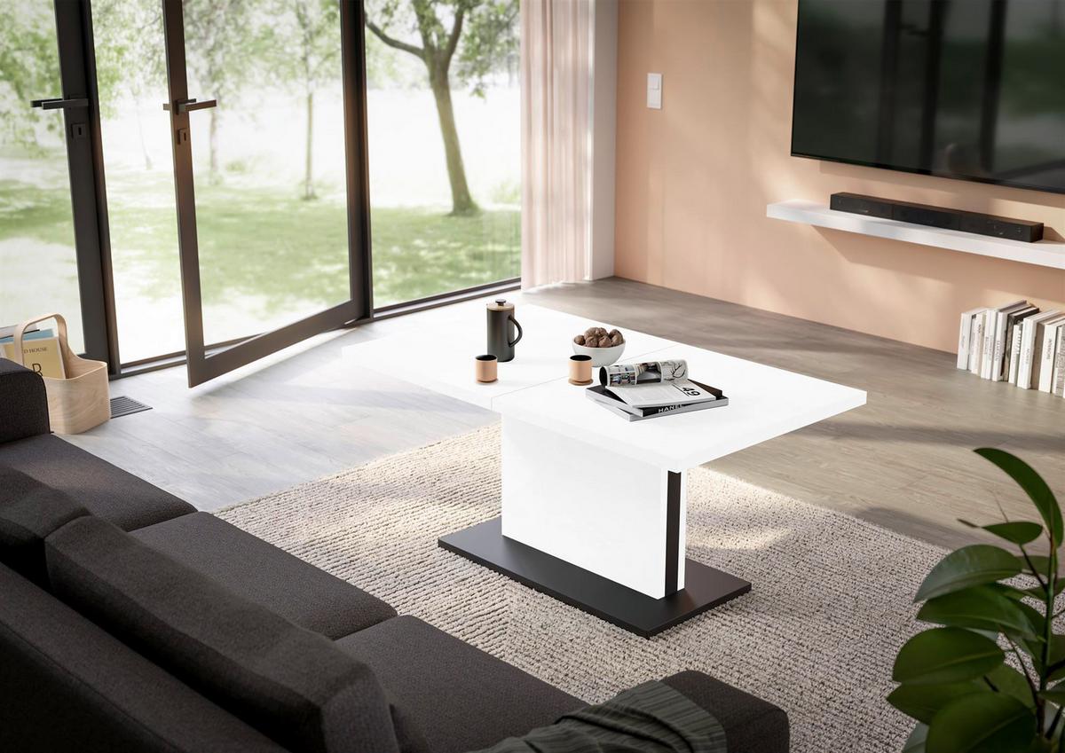 COUCHTISCH Höhenverstellbar Else 3 120x56x70 Holzwerkstoff Ice White - Schwarz/Weiß, Holzwerkstoff (120/70/56cm) - 58aufmkessel