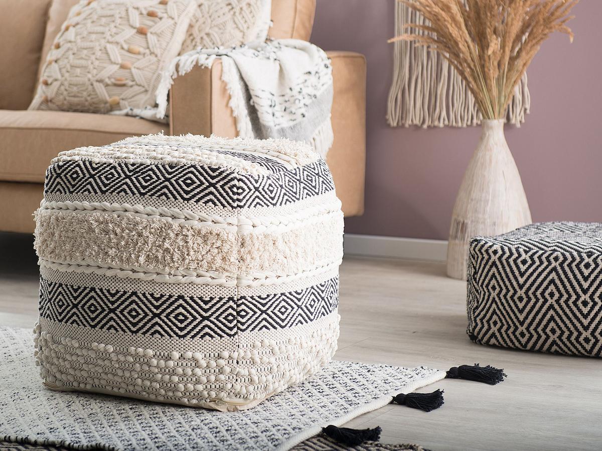 POUF Kanam 50/50/50 cm - Weiß, Naturmaterialien/Textil (50/50/50cm) - Beliani