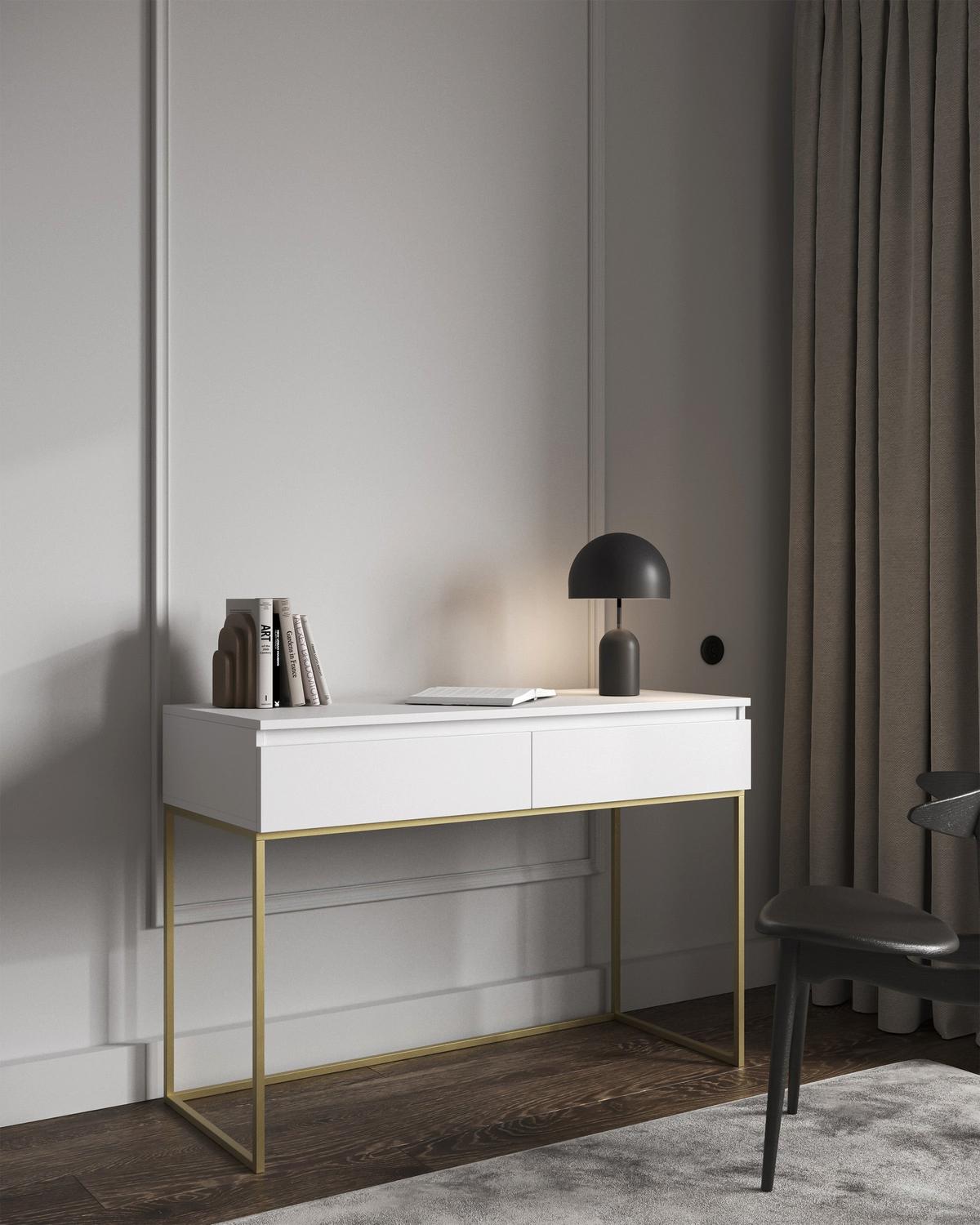 SCHMINKTISCH Bemmi Weiß mit goldenen Metallbeinen - Goldfarben/Weiß, Holzwerkstoff/Metall (120/80/50cm) - Selsey