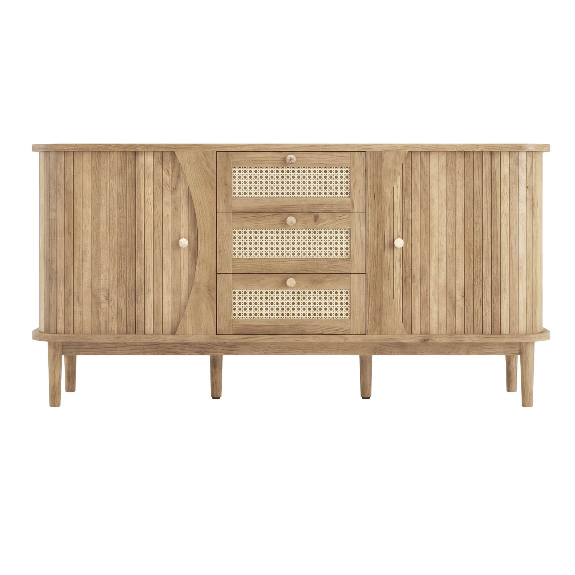 SIDEBOARD Rattan Kommode mit Schiebetüren, 140.5/40/76cm - Kirschbaumfarben, Holzwerkstoff (140/76/40cm) - Urban Meuble