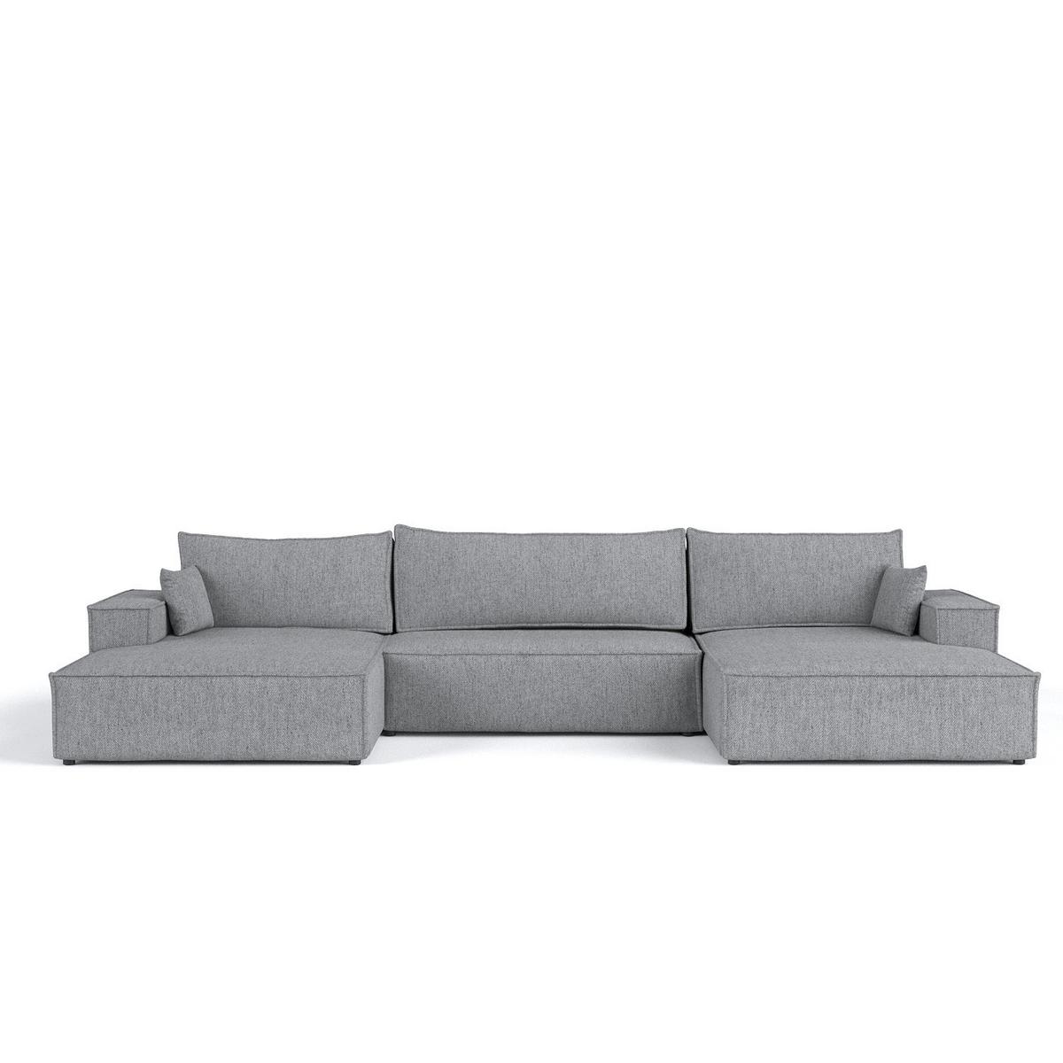 WOHNLANDSCHAFT NUBO mit Schlaffunktion Creme im Neve Stoff - Schwarz/Grau, Holz/Holzwerkstoff (398/70/148cm) - AltaBeds
