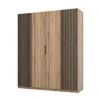 KLEIDERSCHRANK Nehir Korpus Eiche Evoke, Front Eiche Evoke/Schwarz 200 cm - 4T Modern mit 2 Lamellentüren außen - Eichefarben, Holzwerkstoff/Kunststoff (200/239/61.9cm) - AX Living