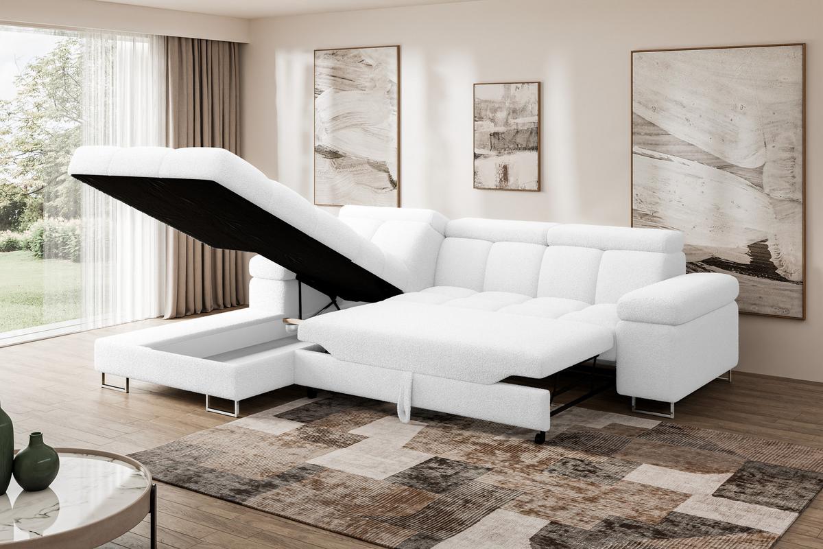 ECKSOFA mit Schlaffunktion Ottomane Links 271x203x79 Weiß Bouclé - Weiß, Holzwerkstoff/Textil (271/203cm) - ALTDECOR